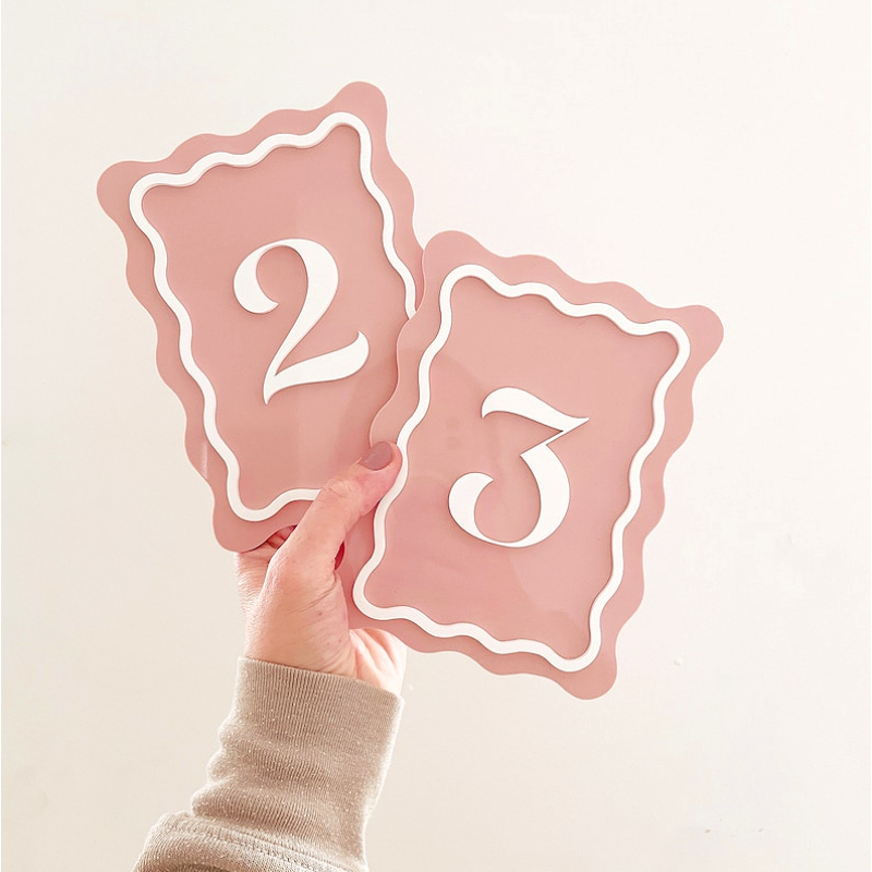 Table Number Gold - Wavy Wedding Table Numbers Custom Acrylic