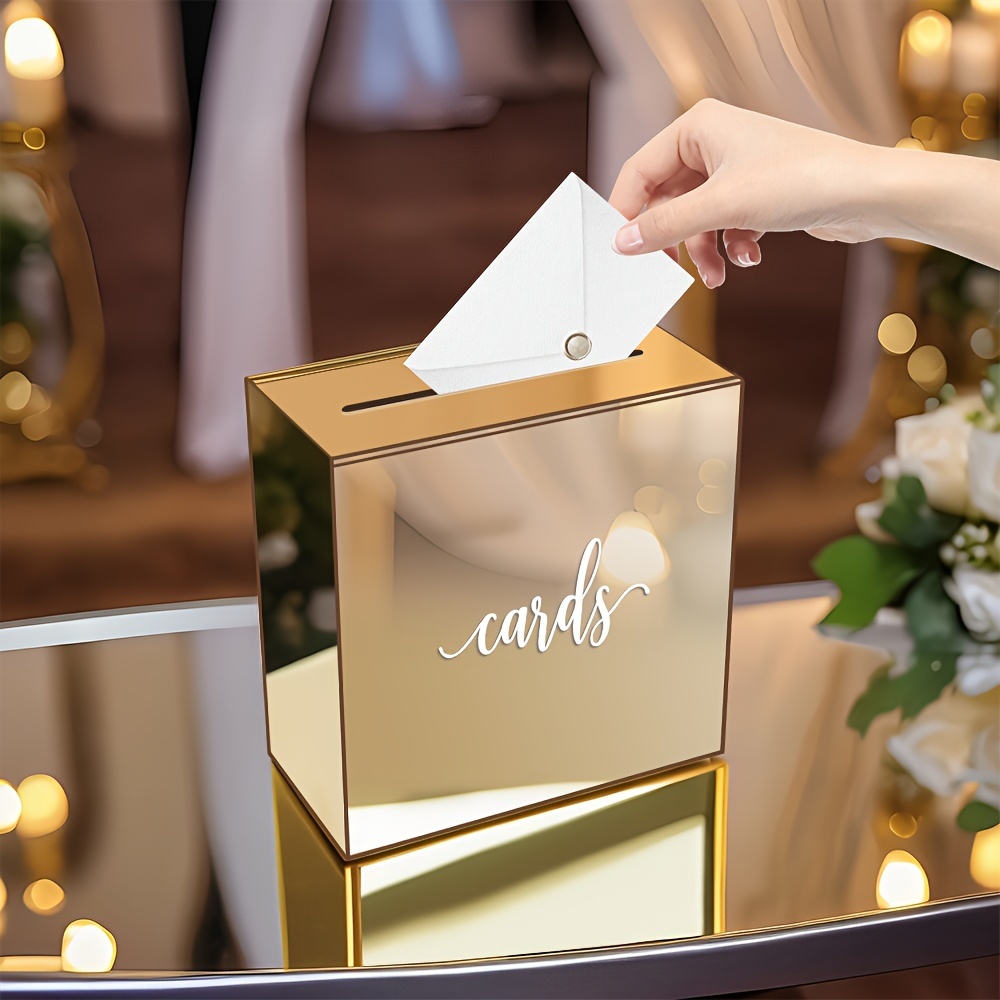 Wedding Card Box - Golden Acrylic Pull-Out Wedding Invitation Card